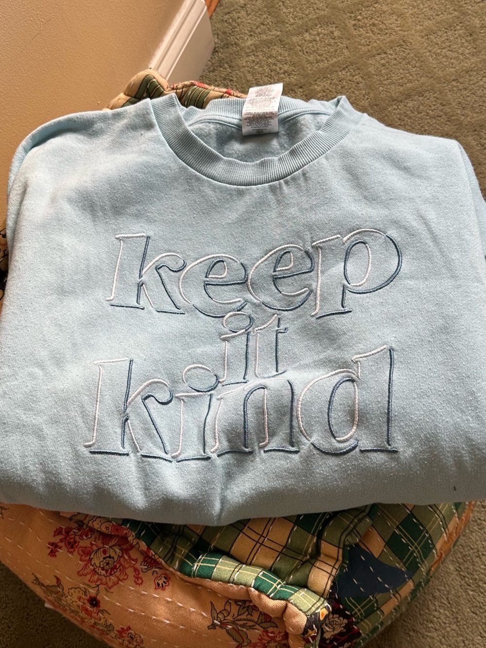 Light Blue IML "Keep It Kind" Crewneck Embroidered Pullover Sweatshirt